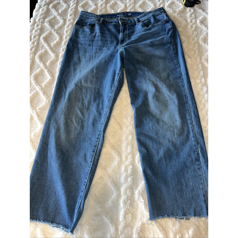 OLD NAVY WOMEN DENIM Crop Pants High RISE-STRETCH-DISTRESSED Loose Fit Size 14